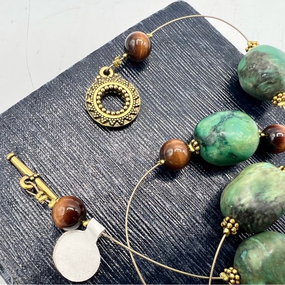 Artisan gemstone necklace chunky heavy brown & green stone beads 25” - Picture 4 of 11